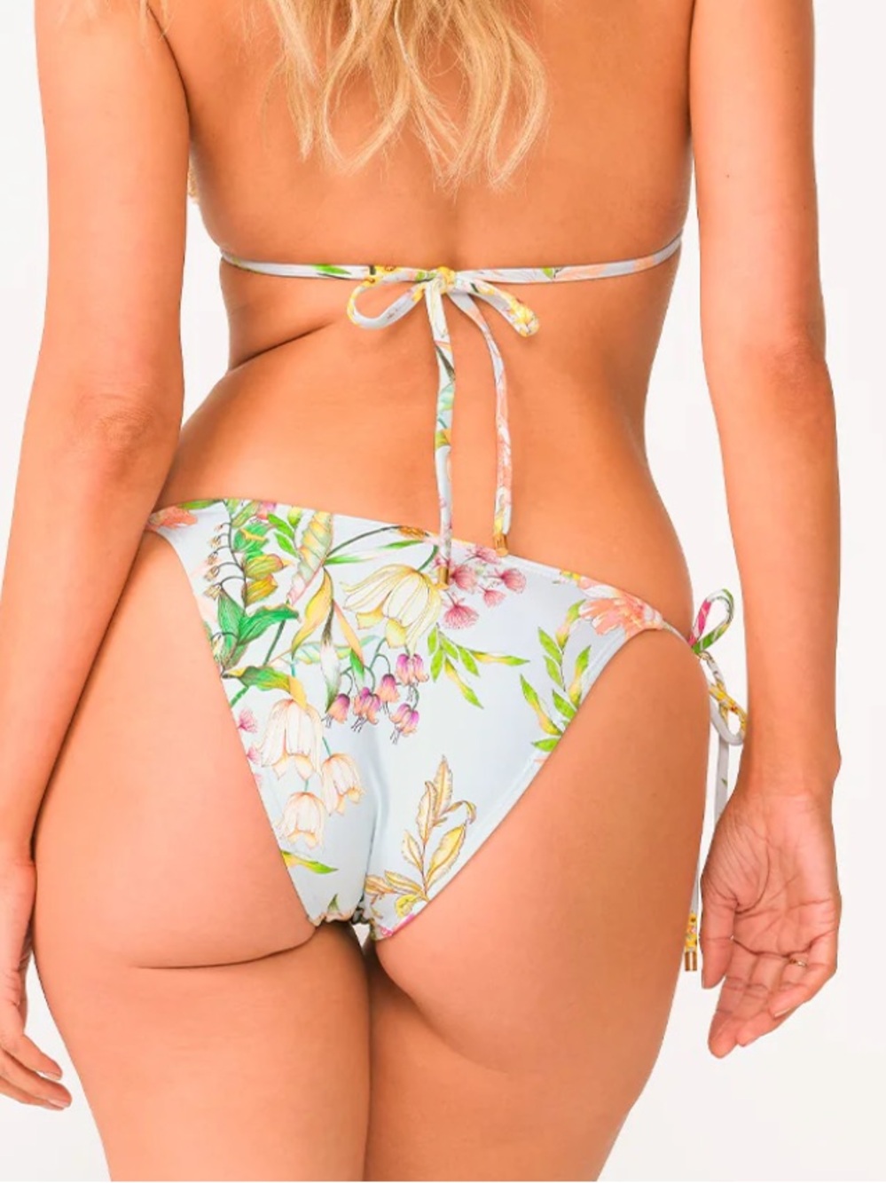 PQ Swim Floral Tie-Side Bikini Bottom Light Blue with colorful Floral print